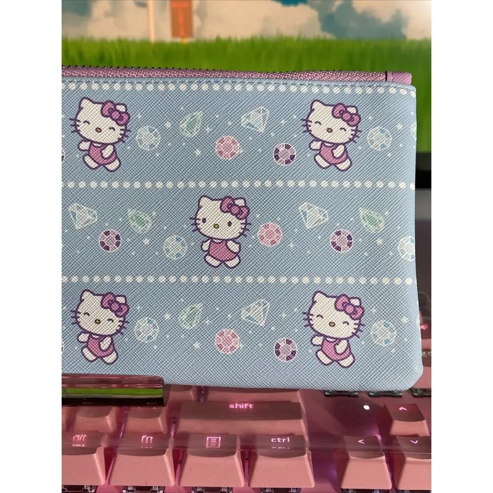 Hello Kitty Pencil Pouch Case HK Bejeweled Blue Zipper Special 2024 Sanrio